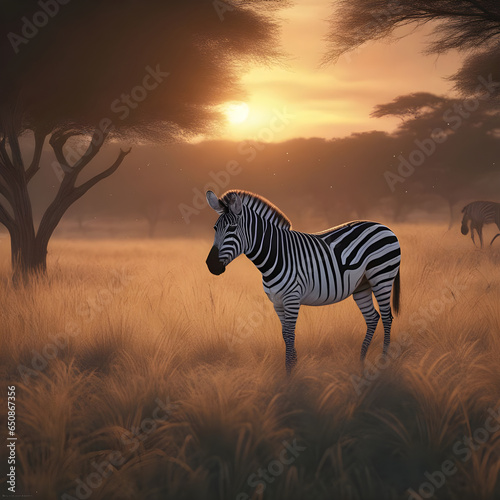 zebra at sunset regenerative AI by Aquiles Orfei photo
