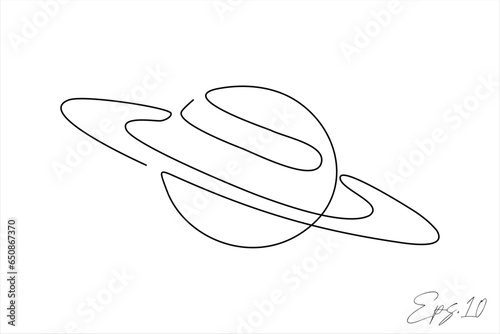 vector illustration continuous line art drawing of ringed planet