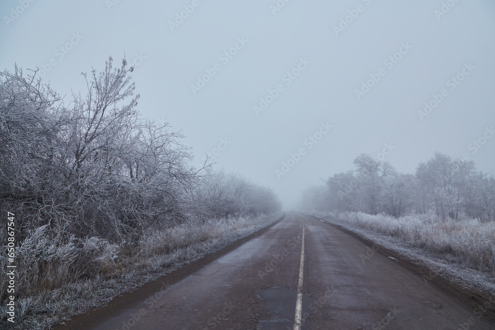 Fototapeta premium Winter Morning on a Lonely Road