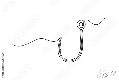 vector illustration continuous line art drawing of fishing hook photo