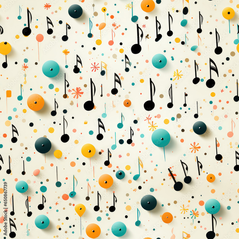 Musical notes cartoon repeat pattern, music melody sound abstract note art