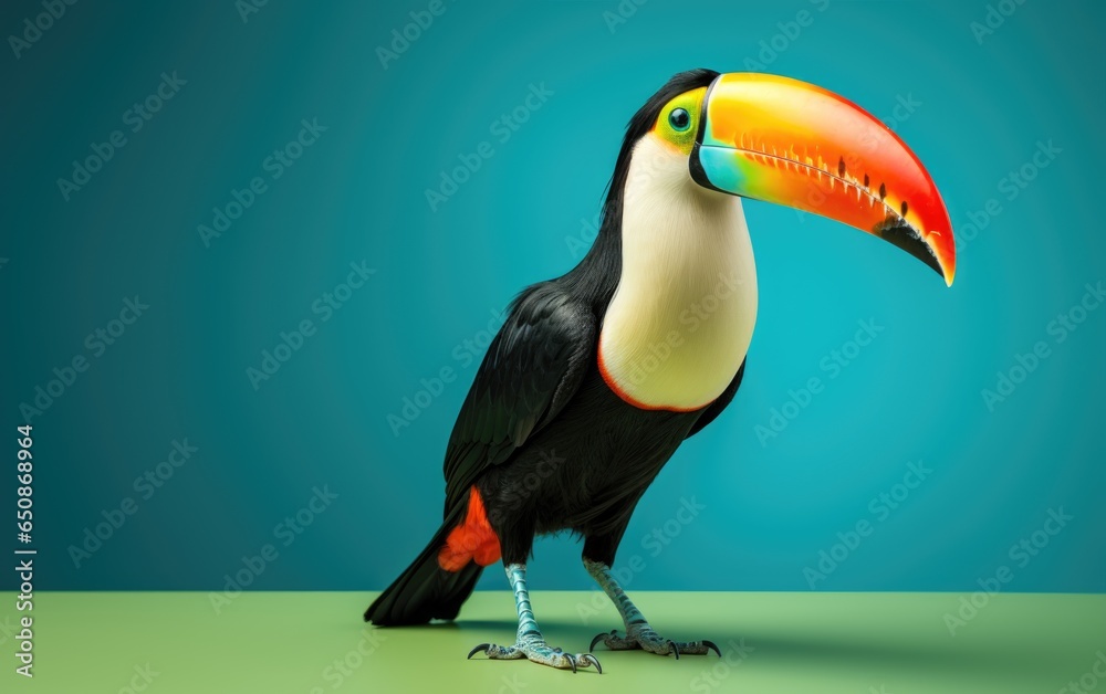 Naklejka premium Toucan bird on isolated blue background, generative ai