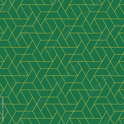 Gold lines and geometric shapes connected on a green background. Minimal concept.