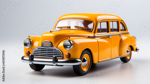 Toy taxi on white background