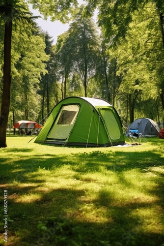 Camping tent in a sunny day. Generative AI