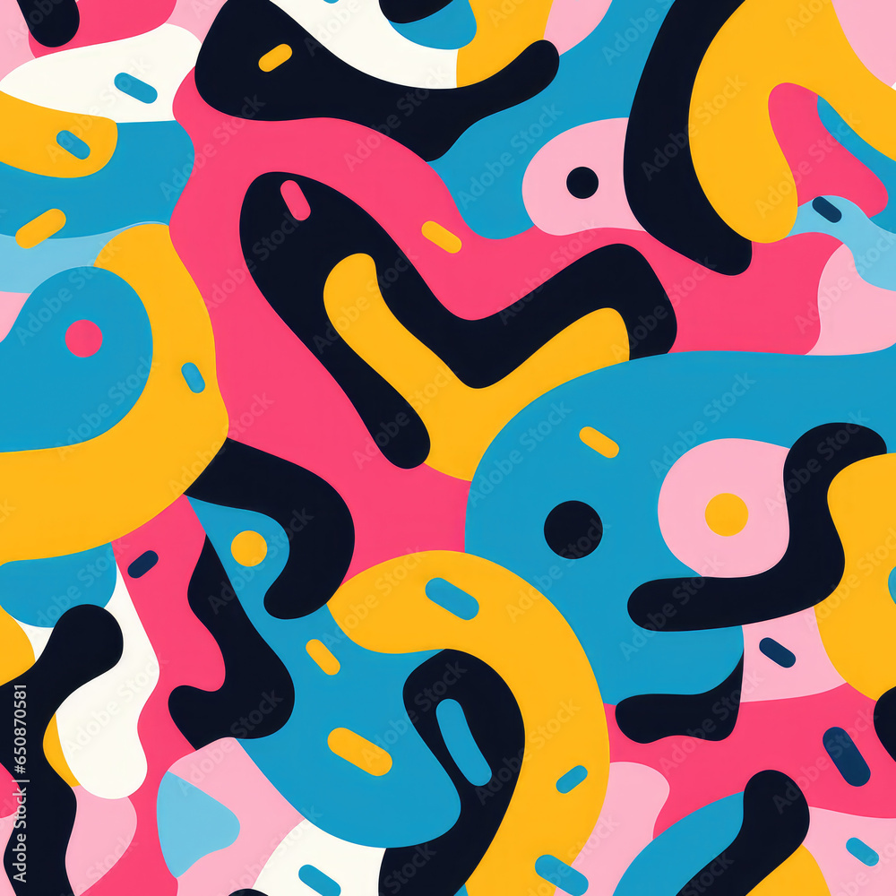 Abstract minimal shapes wavy retro repeat pattern