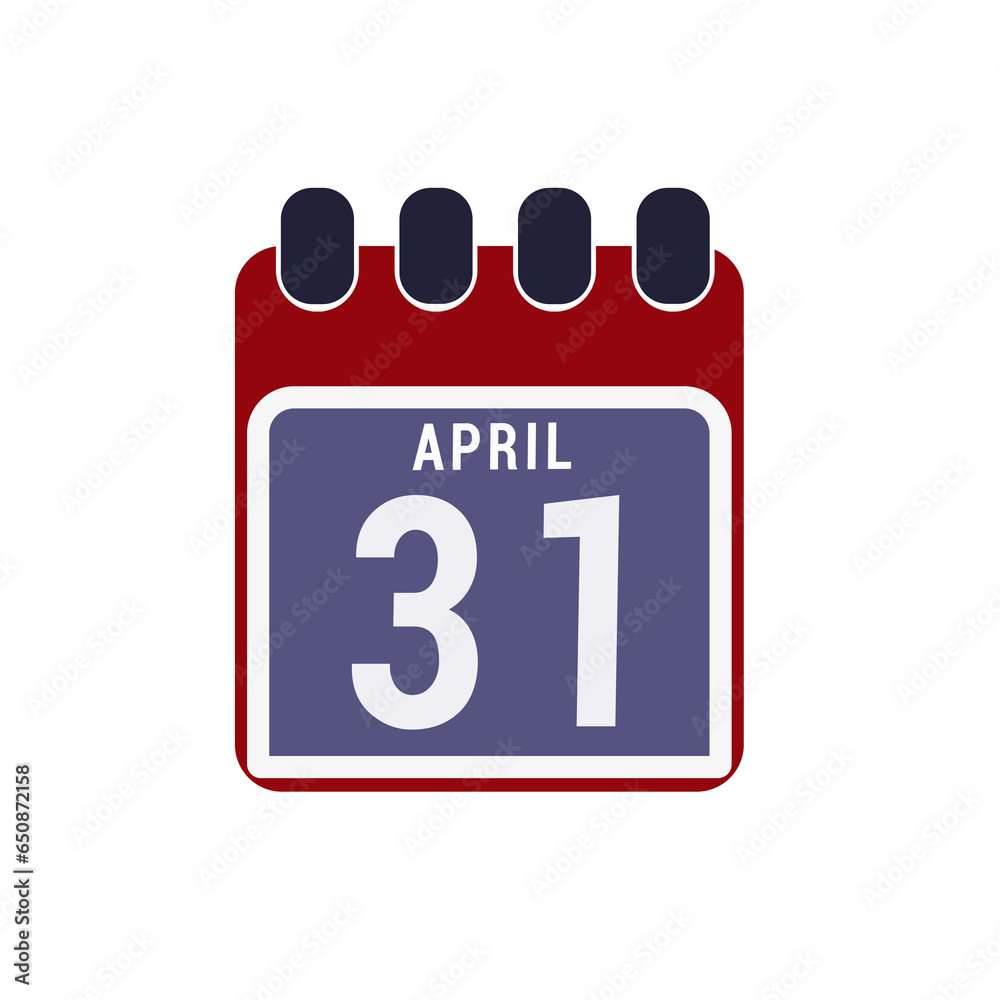 Calendar displaying day 31 (thirty-first) of the April - Day 31 of the month. Illustration Calendar displaying day 31 (thirty-first) of the April - Day 31 of the month. Illustration