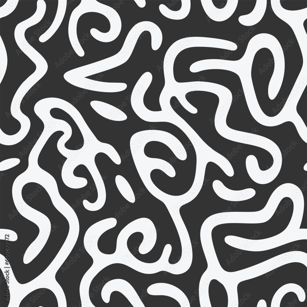 Abstract shapes seamless pattern . Hand drawn minimal black and white