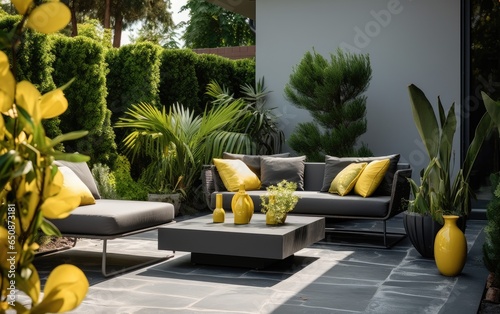 Modern house patio area wit...