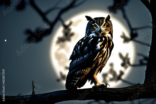 owl on a branch regenerative AI by Aquiles Orfei photo