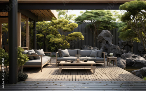 Modern house patio area wit...