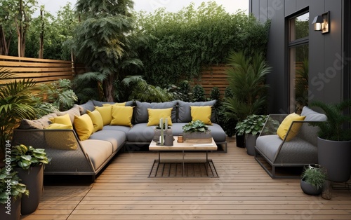 Modern house patio area wit...
