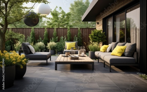 Modern house patio area wit...