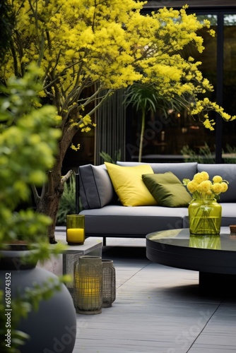 Modern house patio area wit...