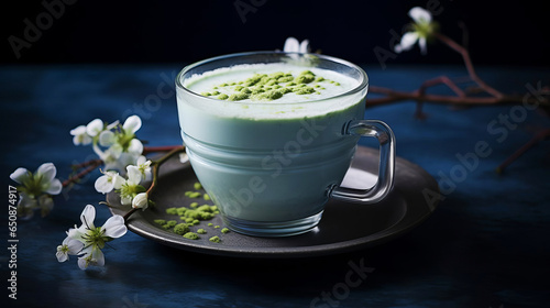 Matcha coffee in a porcelain cup.