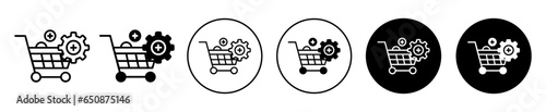 procurement icon. Business purchase item in online e commerce store with trolley cart symbol set. Company procurement on product to support business vector sign. 