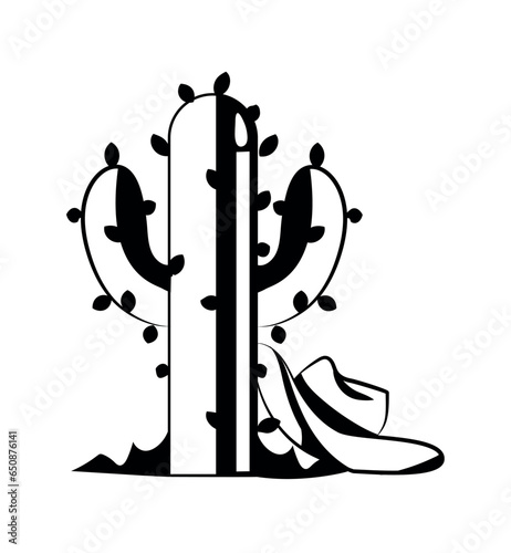 cowboy hand draw hat and cactus