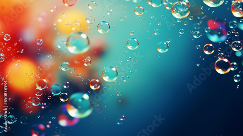 abstract pc desktop wallpaper background with flying bubbles on a colorful background. ai generative