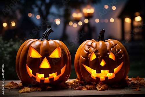 Enchanted Halloween Night: Two Kinds of Pumpkins in the Park - Created with Generative AI Tools