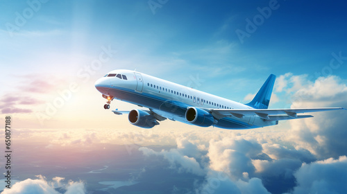 Airplane flying in the air with blue sky background