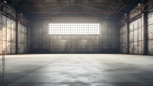 3d rendering of an empty warehouse with a lot of windows.ai generative
