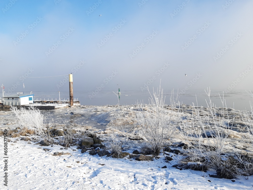 River Elbe and surrounding snowy landscapes