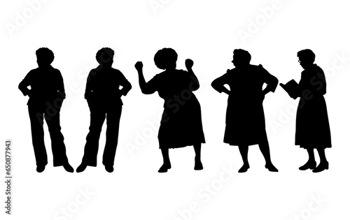 Vector illustration. Silhouettes of elderly women of retirement age.