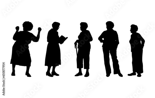 Vector illustration. Silhouettes of elderly women of retirement age.