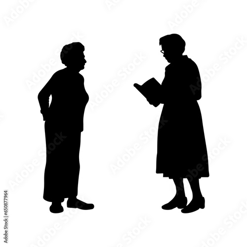 Vector illustration. Silhouettes of elderly women of retirement age.
