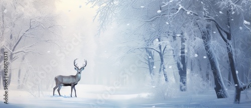 Christmas card background Snowy trees landscape deer
