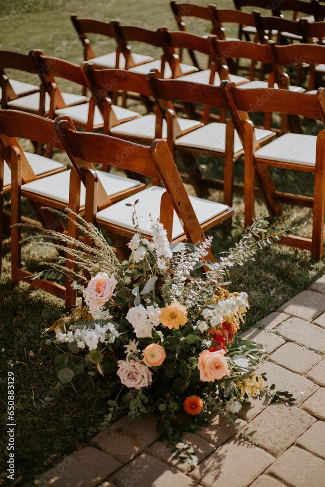 Wedding flower decoration for an outdoor ceremony