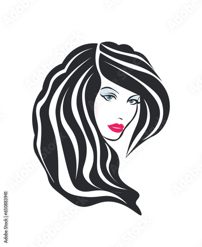 portrait of a girl. Long hair style icon, logo women face