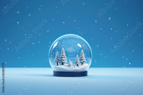 Obraz na plátne Simplistic Christmas Snow Globe: A Minimalist Display on a Blue Backdrop