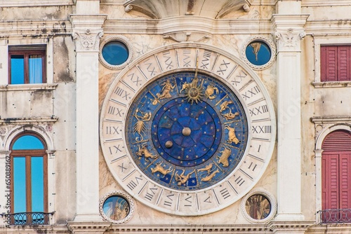 Iconic clock tower of St Mark's Square in Venice, Italy