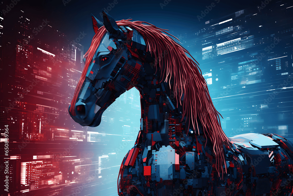 Trojaner Pferd Digital Virus - obrazy, fototapety, plakaty 