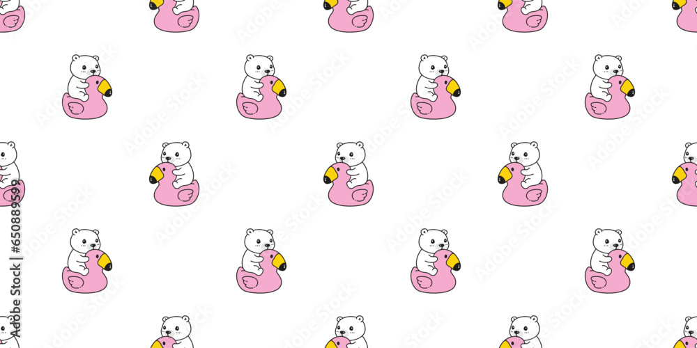 bear polar seamless pattern flamingo swimming ring inflatable duck rubber teddy cartoon doodle vector gift wrapping paper