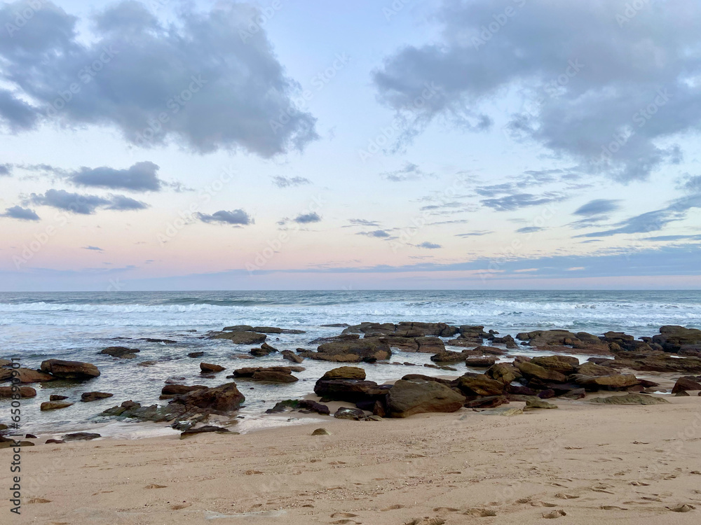 Rocky Shelly Beach on a cloudy day in KwaZulu-Natal, South Africa