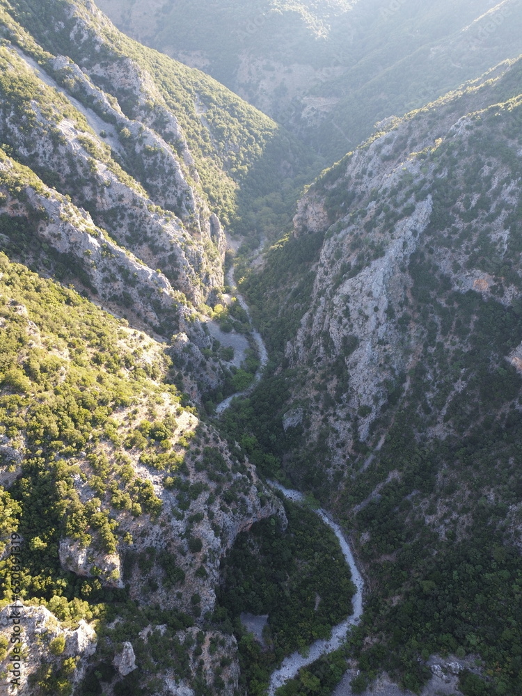 Aerial view over the famous Ridomo gorge in mountainous Mani area in Messenia, Peloponnese, Greece Aerial view over the famous Ridomo gorge in mountainous Mani area in Messenia, Peloponnese, Greece