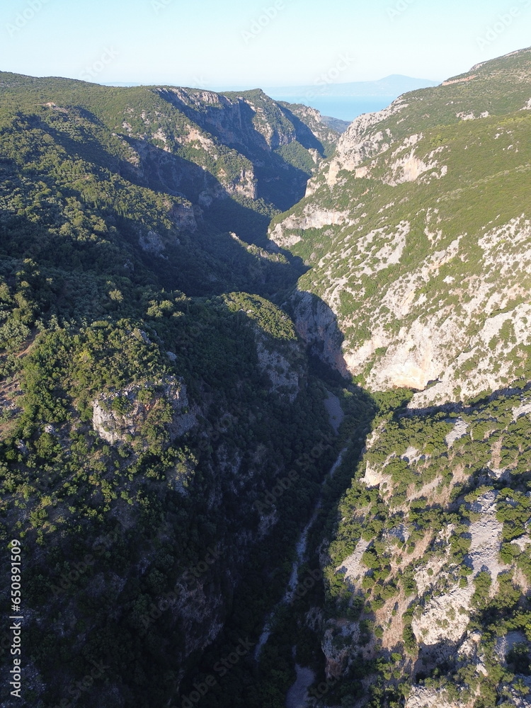 Aerial view over the famous Ridomo gorge in mountainous Mani area in Messenia, Peloponnese, Greece Aerial view over the famous Ridomo gorge in mountainous Mani area in Messenia, Peloponnese, Greece