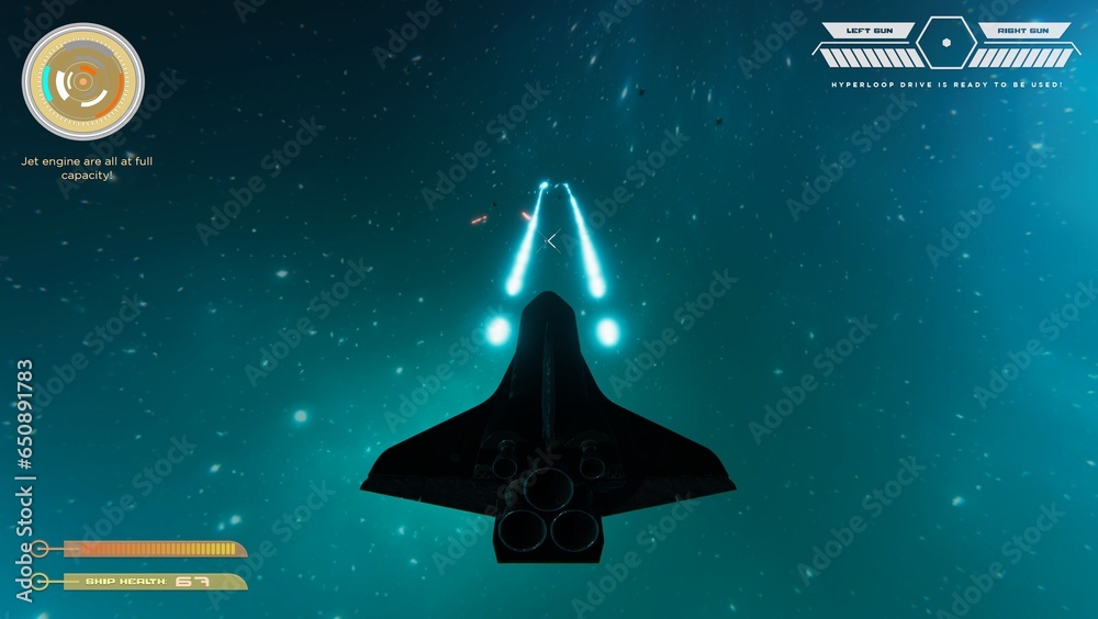 Singleplayer game with spaceship shooting laser streams at asteroid ...