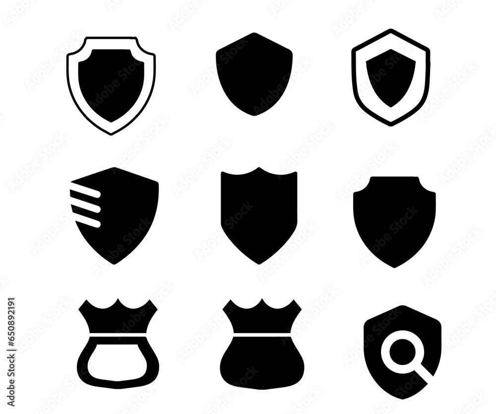 set of vector shields. Protect shield. Badge quality symbol, sign, logo or emblem. Security shield symbols. Collection of protection security shield icons. Vector illustration set of vector shields. Protect shield. Badge quality symbol, sign, logo or emblem. Security shield symbols. Collection of protection security shield icons. Vector illustration