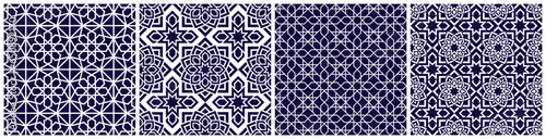 Arabic vector seamless pattern set. Repeated background. Traditional Kuwait, Oman, UAE colors. Islamic arabesque decorative design. Abstract template texture. Backdrop in eastern style