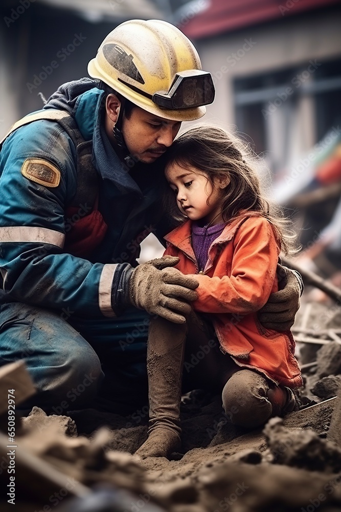 volunteer saves a girl after the earthquake