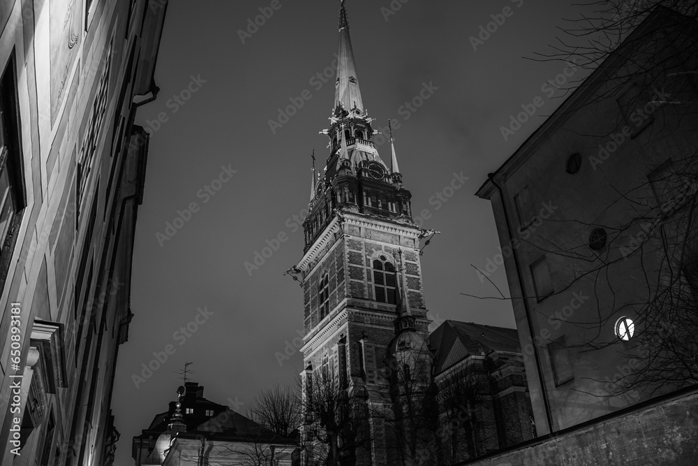 Low angle view of a church at night