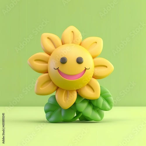 Yellow Flower 3d cartoon Rendering isolated on green background