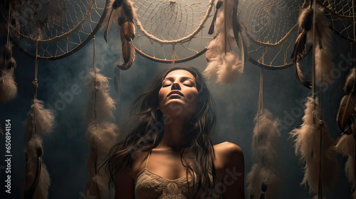 Dreamcatcher filtering nightmares, releasing only the most beautiful dreams. AI generative