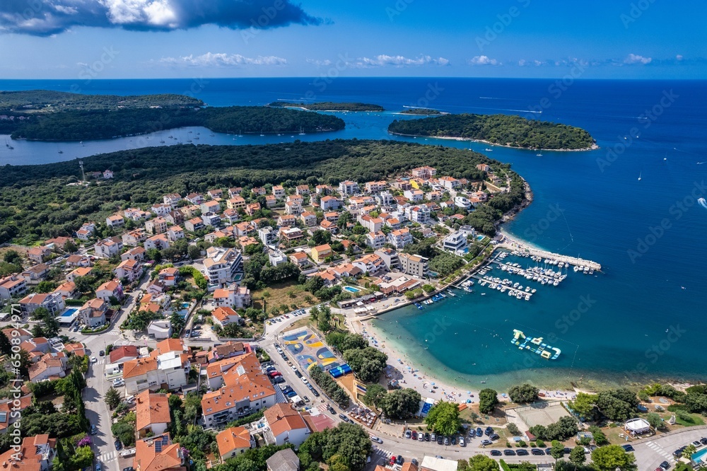 Aerial view of the picturesque Pjescana Uvala near Pula Croatia on a sunny day