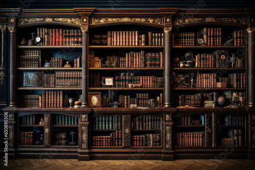 Obraz na płótnie A library archive with shelves filled with rare editions of classical works. Generative Ai. w salonie