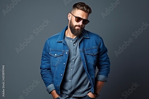 thoughtful hipster man in sunglasses dressed elegantly in modern style