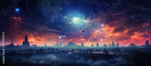 Cosmic landscape with endless deep space a beautiful science fiction wallpaper featuring a panoramic view of the universe Elements provided by NASA © AkuAku